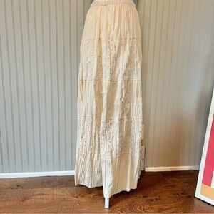 Crinkle Pleat Full Maxi Skirt Tiered with Sequins